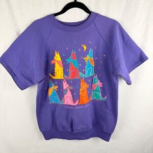 Vintage Hanes Women's Coyote Chorus Line Short Sleeve Purple Sweatshirt Medium